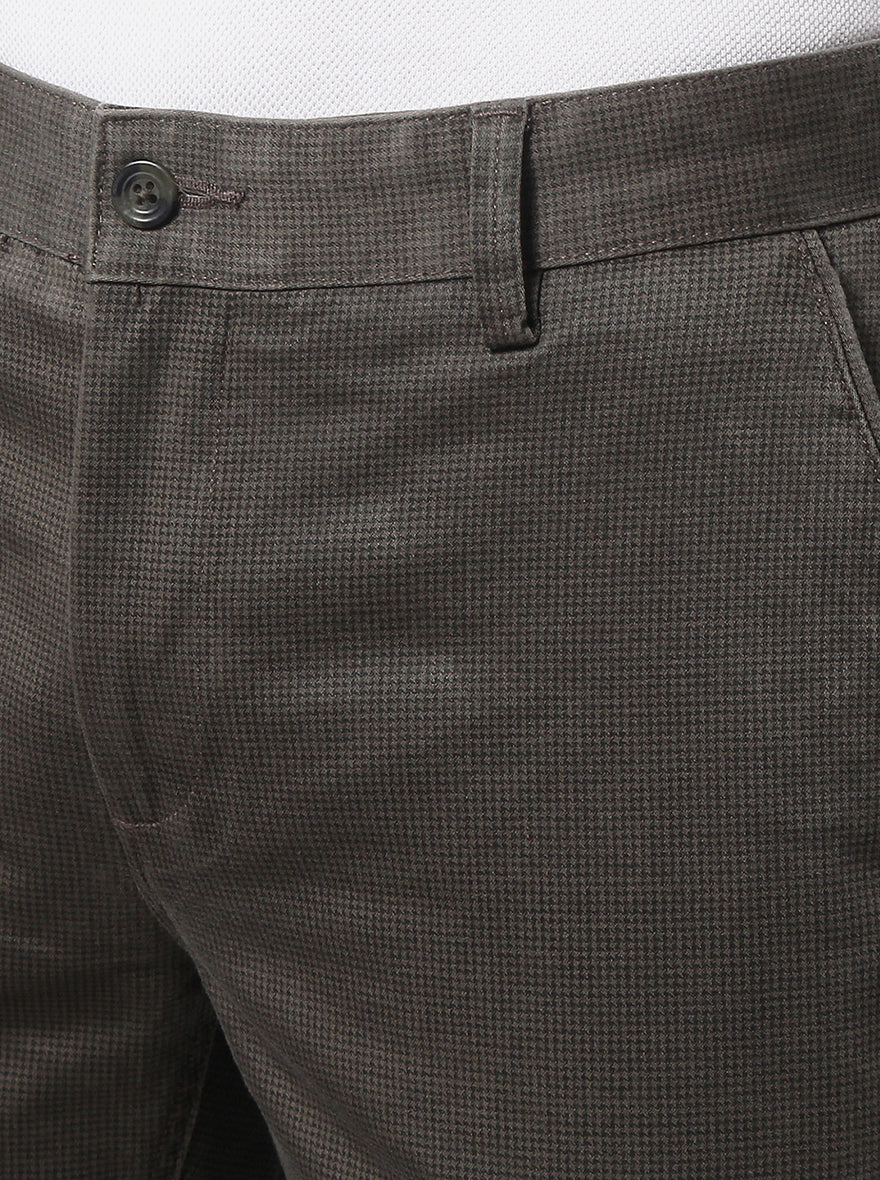 Olive Printed Super Slim Fit Casual Trouser | Greenfibre