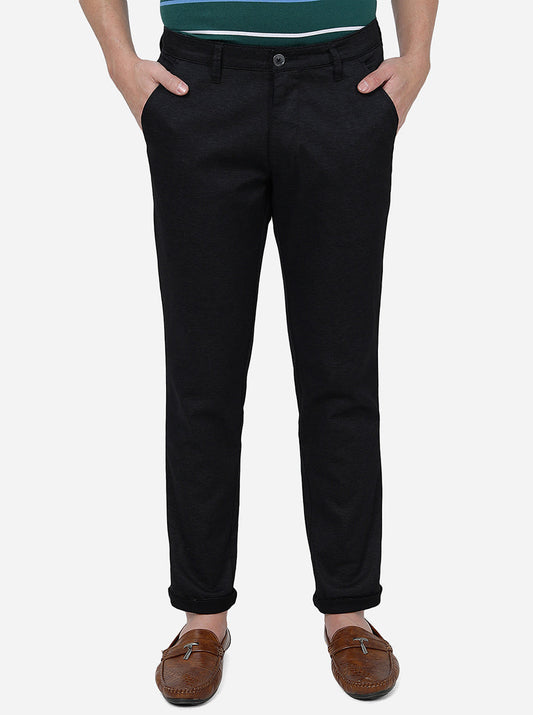 Black Solid Neo Fit Casual Trouser | Greenfibre