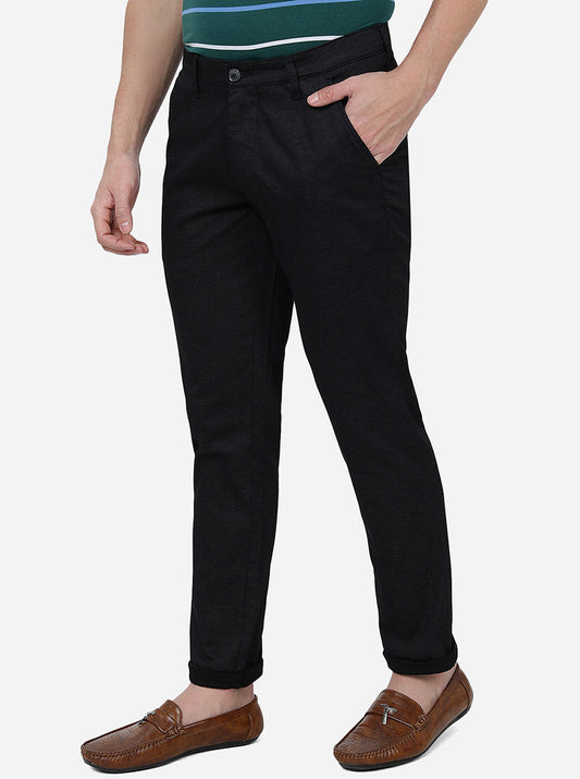 Black Solid Neo Fit Casual Trouser | Greenfibre