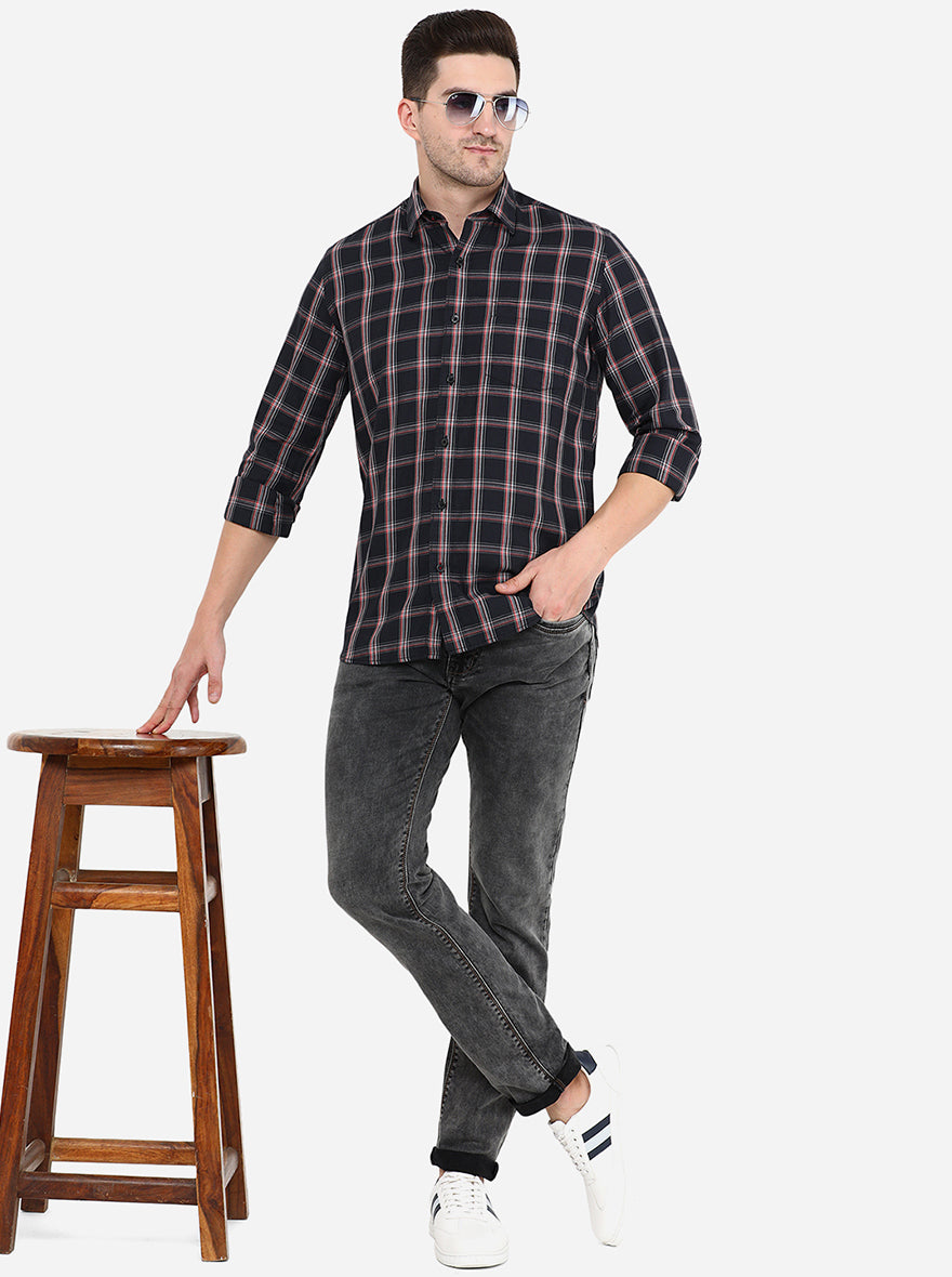 Dark Blue Checked Smart Fit Casual Shirt | Greenfibre