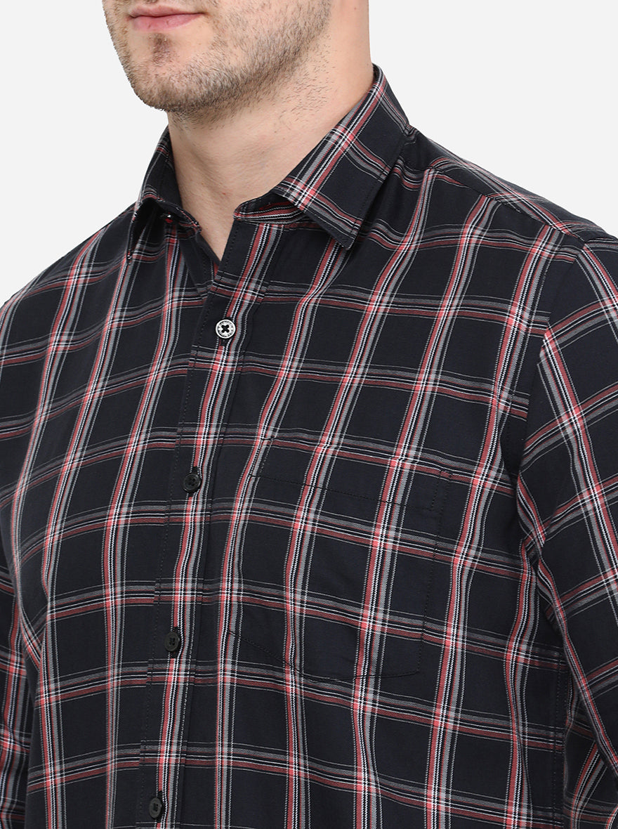 Dark Blue Checked Smart Fit Casual Shirt | Greenfibre