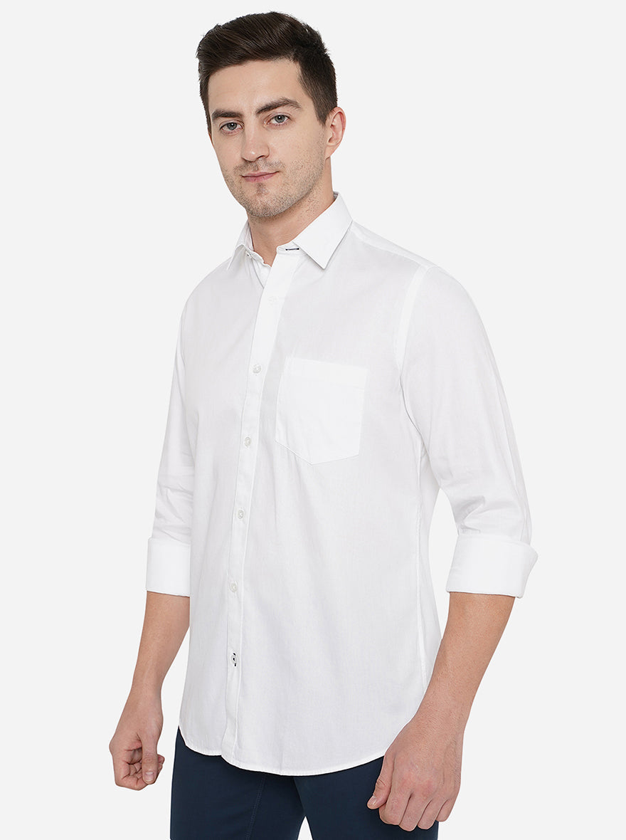 White Solid Smart Fit Casual Shirt | Greenfibre