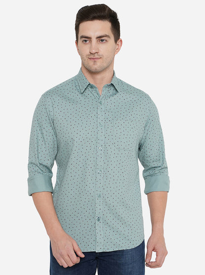 Haze Blue Printed Classic Fit Casual Shirt | Greenfibre