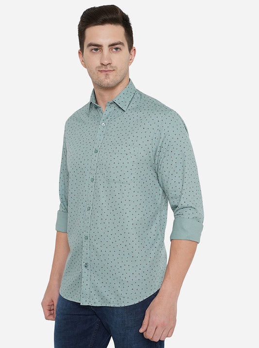 Haze Blue Printed Classic Fit Casual Shirt | Greenfibre