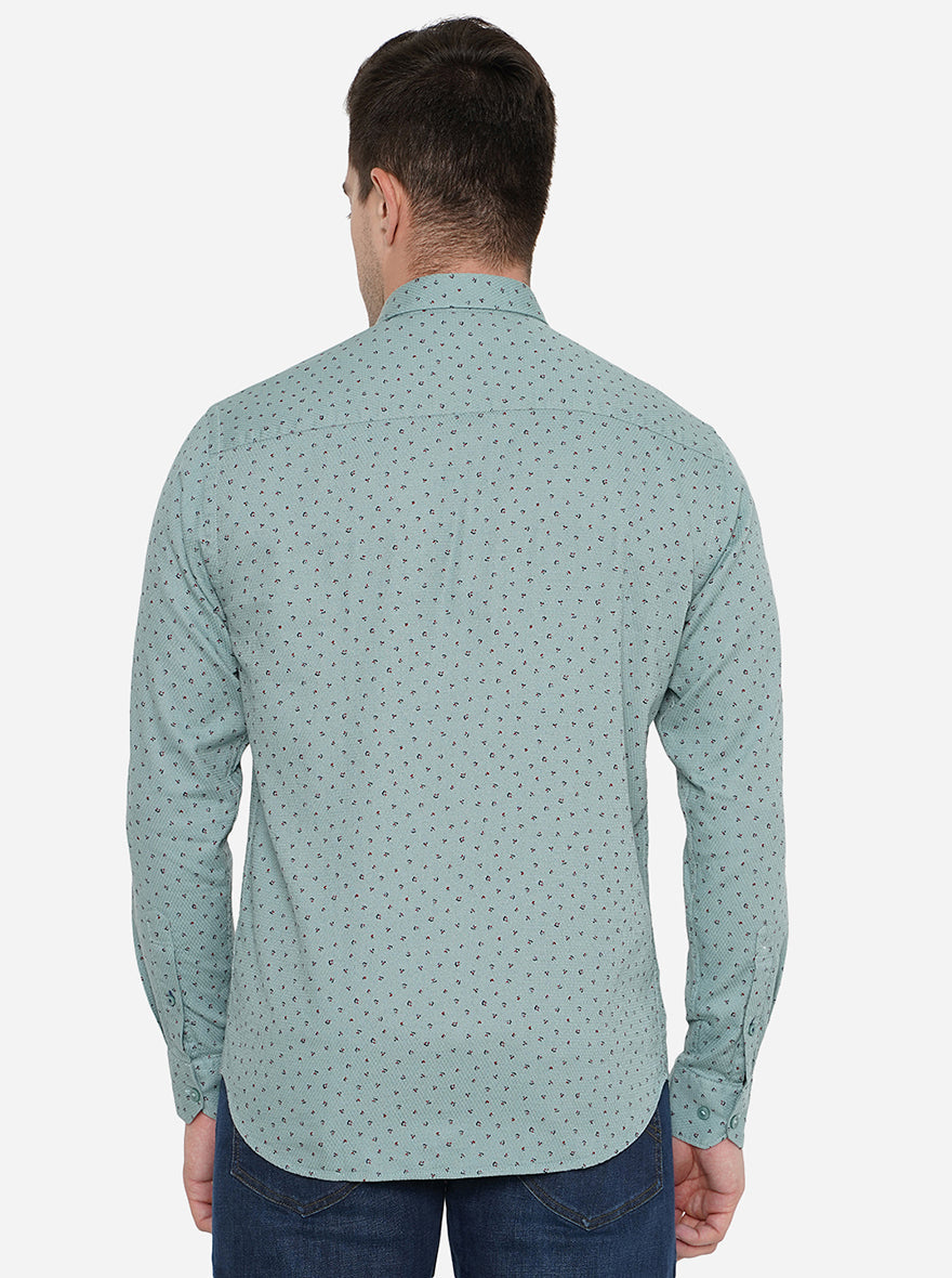 Haze Blue Printed Classic Fit Casual Shirt | Greenfibre