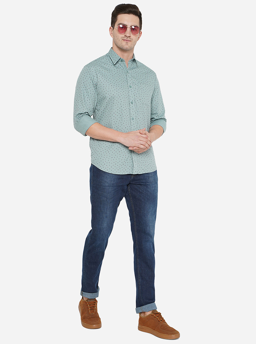 Haze Blue Printed Classic Fit Casual Shirt | Greenfibre