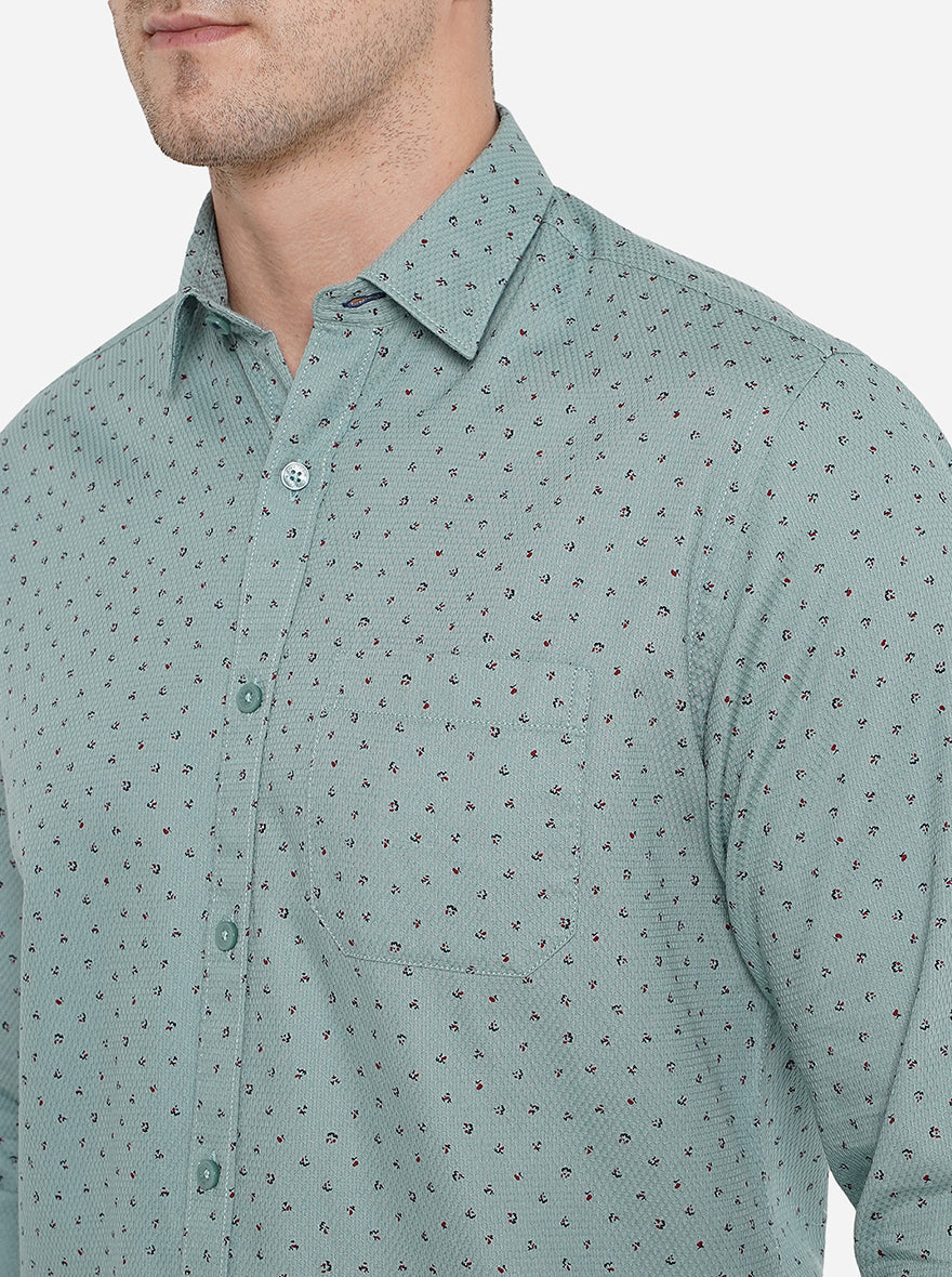 Haze Blue Printed Classic Fit Casual Shirt | Greenfibre