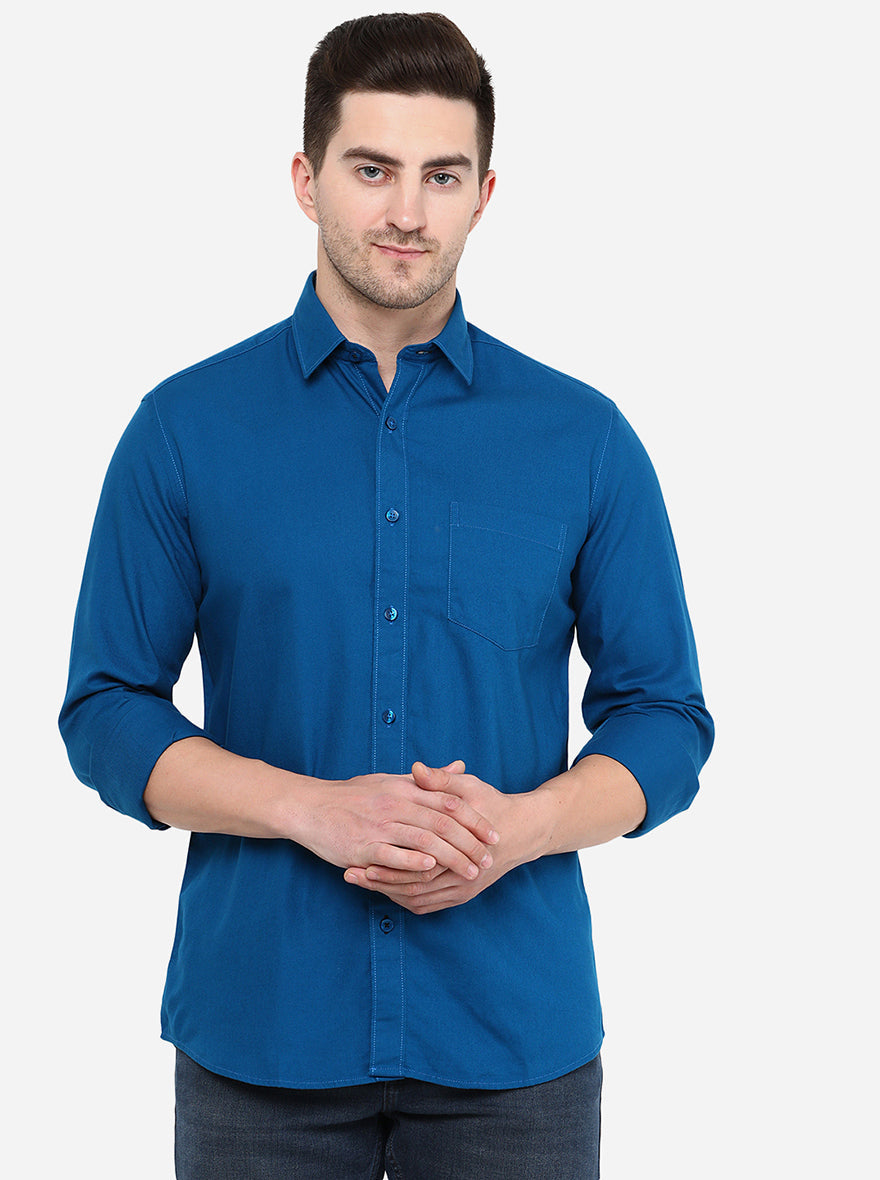 Blue Solid Smart Fit Casual Shirt | Greenfibre