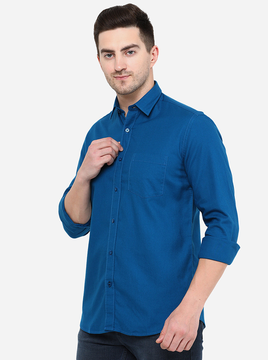 Blue Solid Smart Fit Casual Shirt | Greenfibre