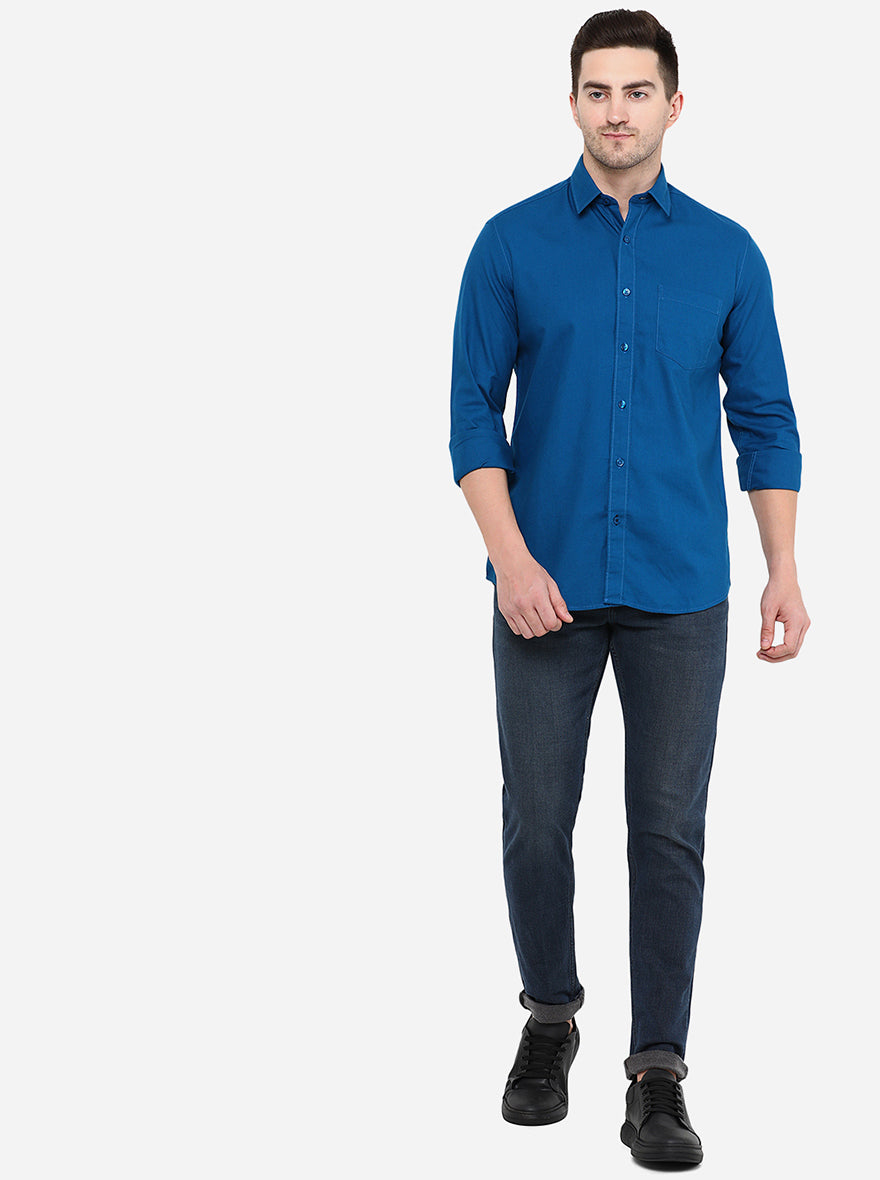 Blue Solid Smart Fit Casual Shirt | Greenfibre