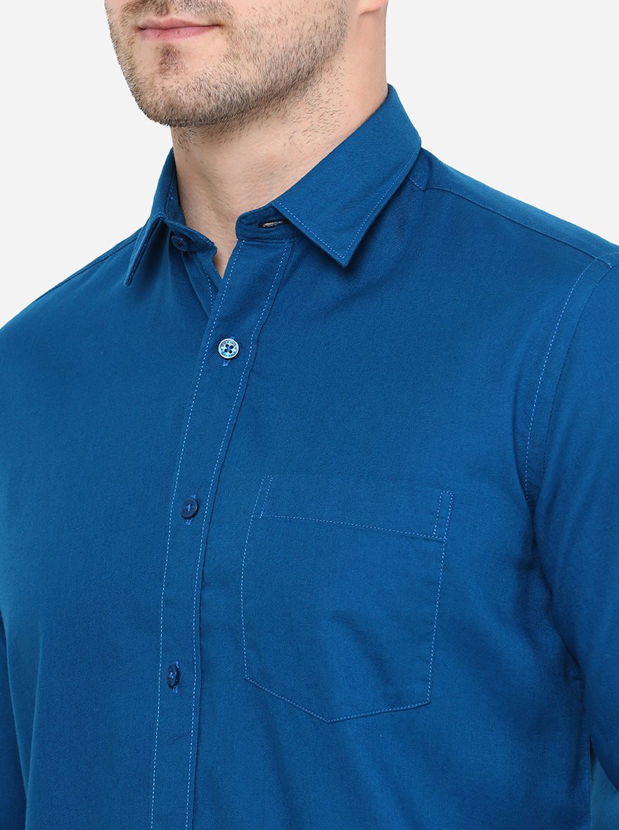 Blue Solid Smart Fit Casual Shirt | Greenfibre