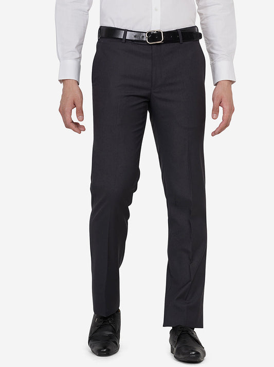 Dark Grey Solid Slim Fit Formal Trouser | Greenfibre