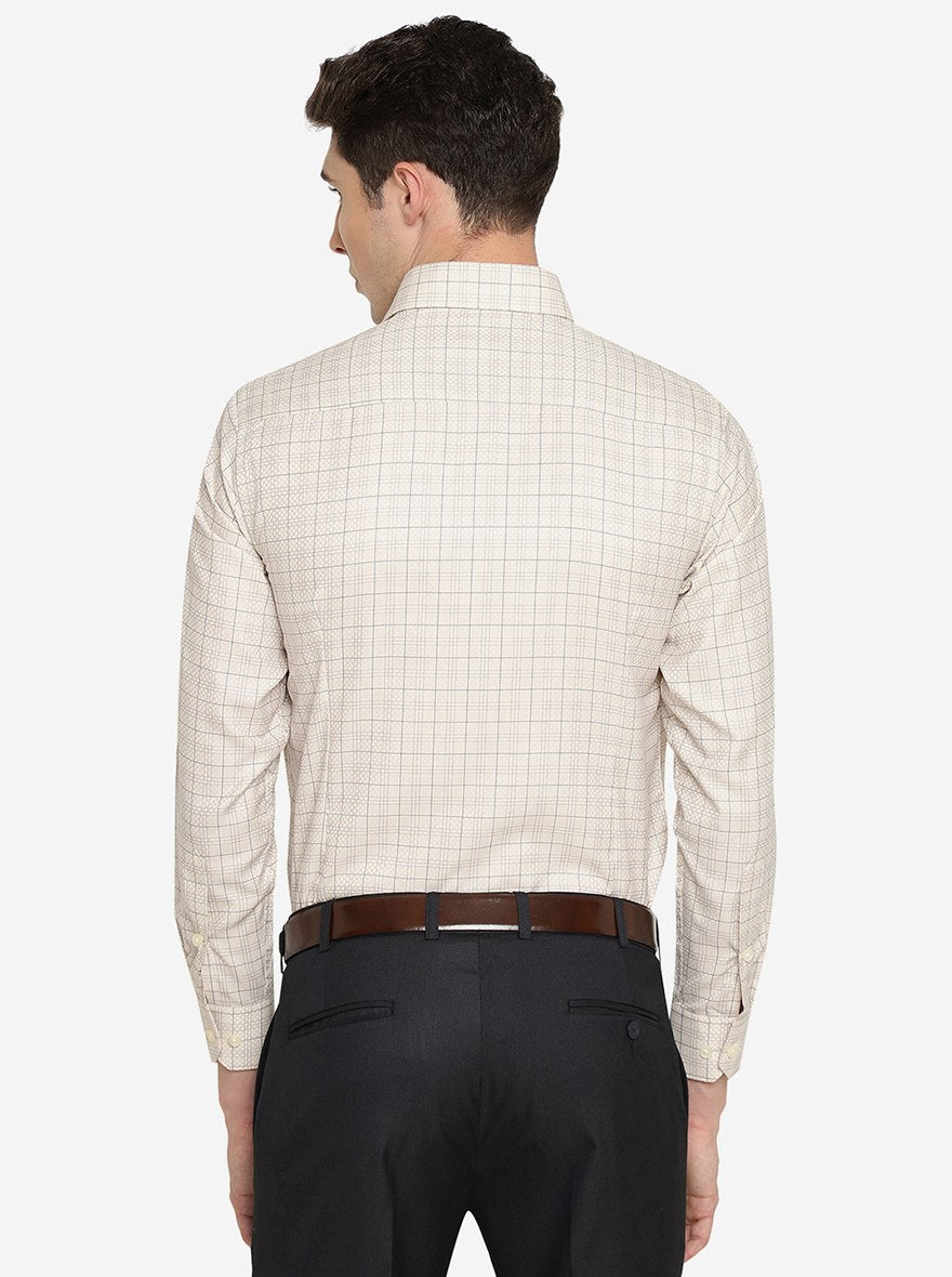 Cream Checked Slim Fit Formal Shirt | Greenfibre