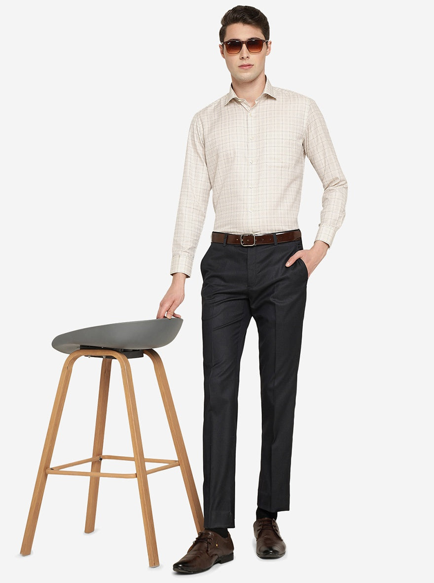 Cream Checked Slim Fit Formal Shirt | Greenfibre