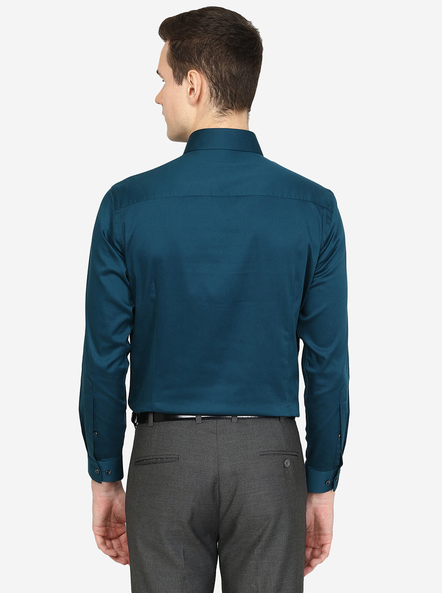 Peacock Blue Solid Slim Fit Party Wear Shirt | Greenfibre