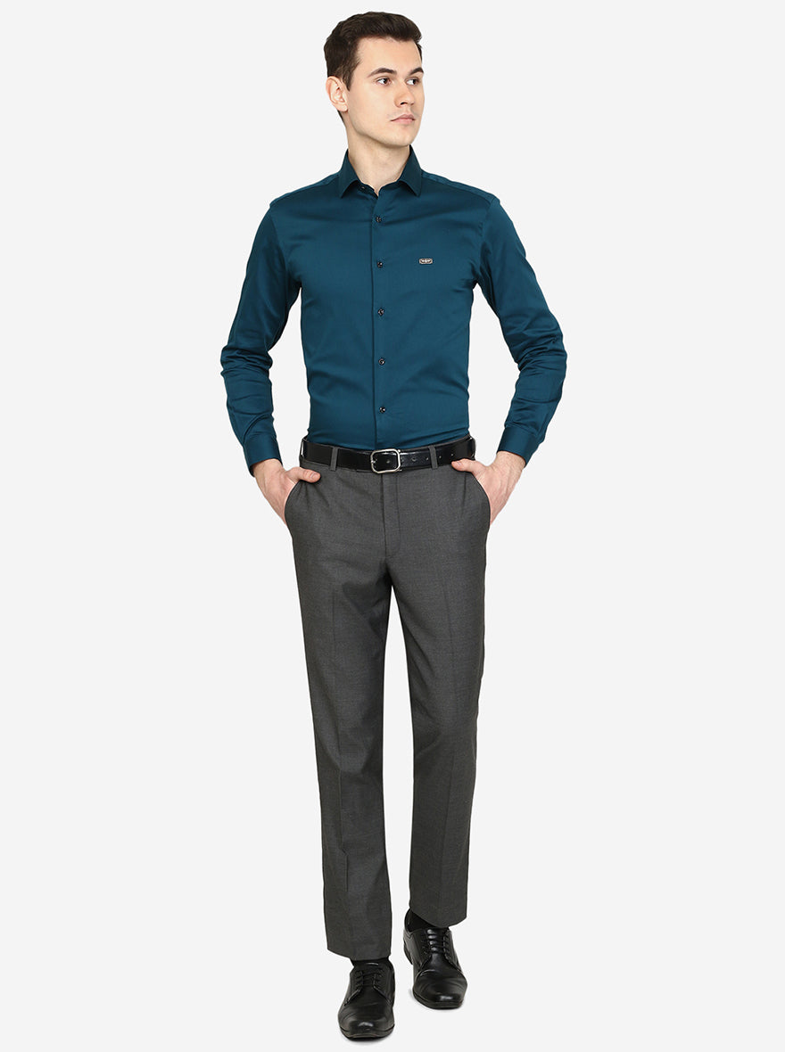 Peacock Blue Solid Slim Fit Party Wear Shirt | Greenfibre