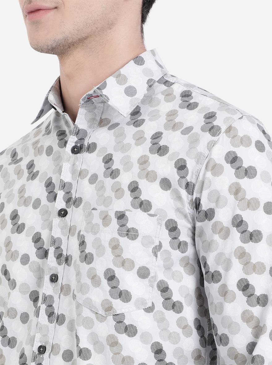 Glacier Grey Printed Slim Fit Semi Casual Shirt | Greenfibre