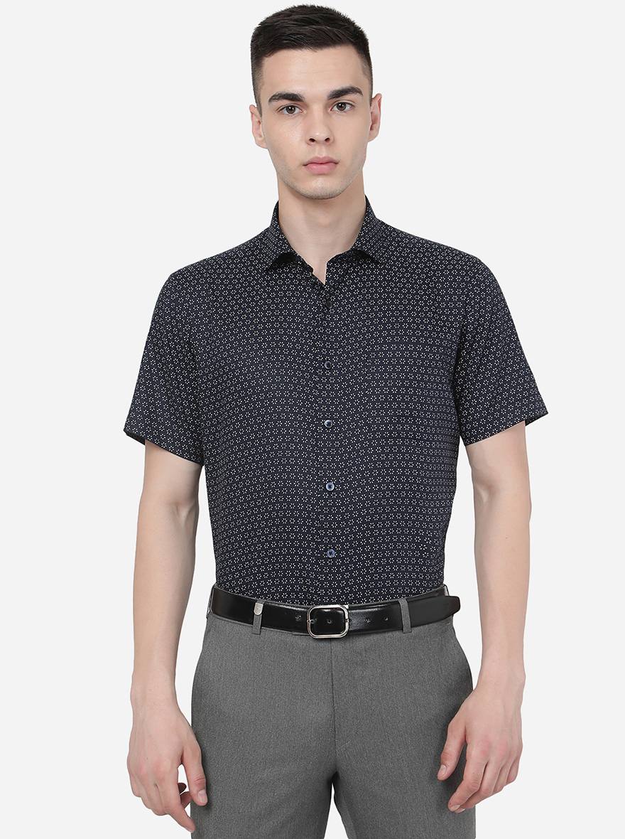 Blue Printed Regular Fit Formal Shirt | Greenfibre