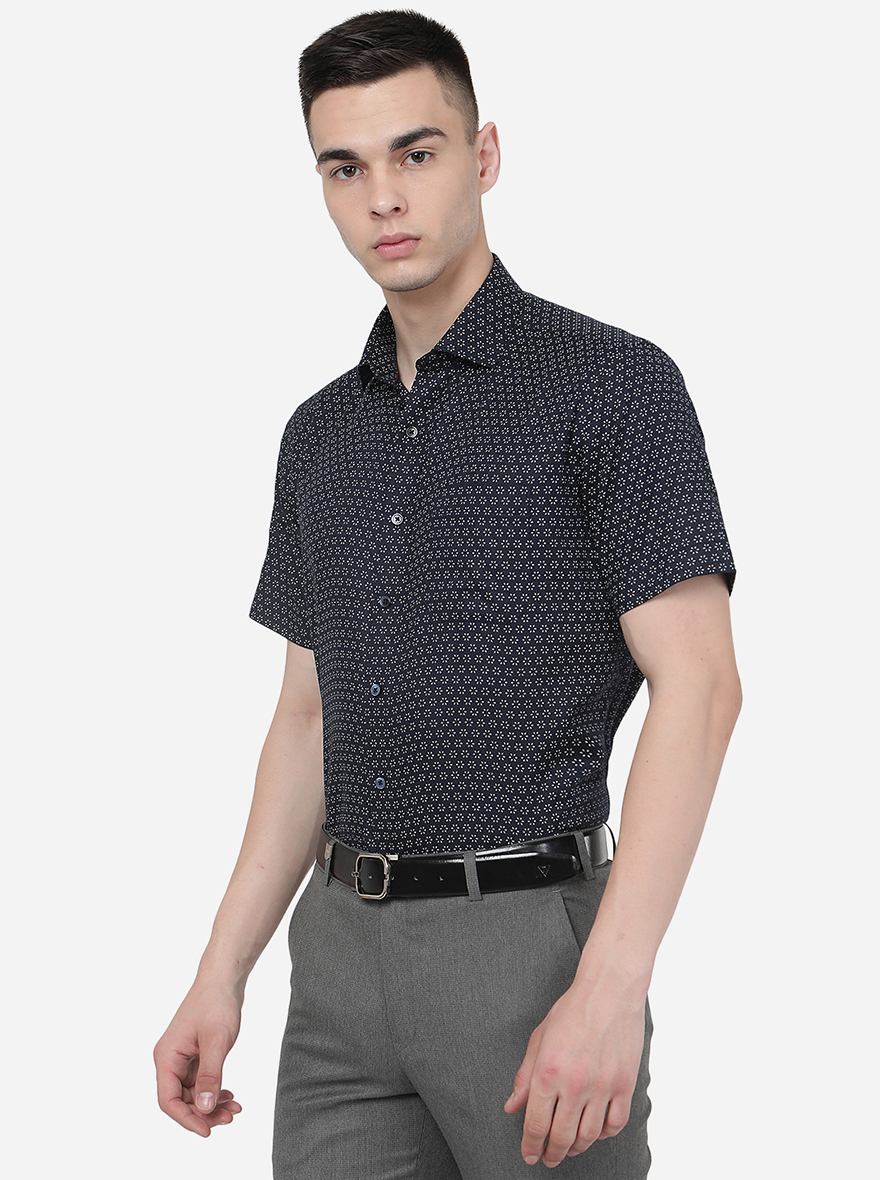 Blue Printed Regular Fit Formal Shirt | Greenfibre