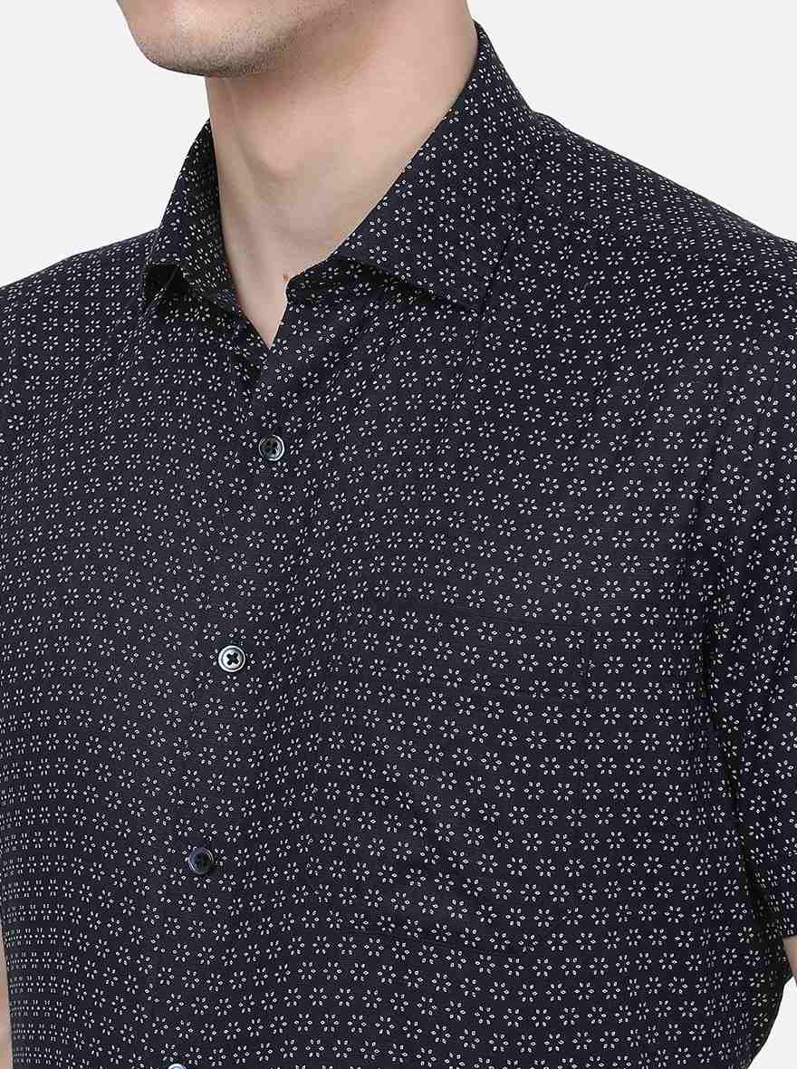 Blue Printed Regular Fit Formal Shirt | Greenfibre