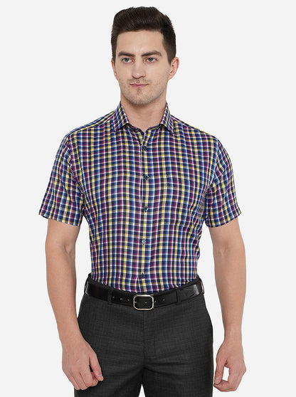 White & Blue Checked Regular Fit Formal Shirt | Greenfibre