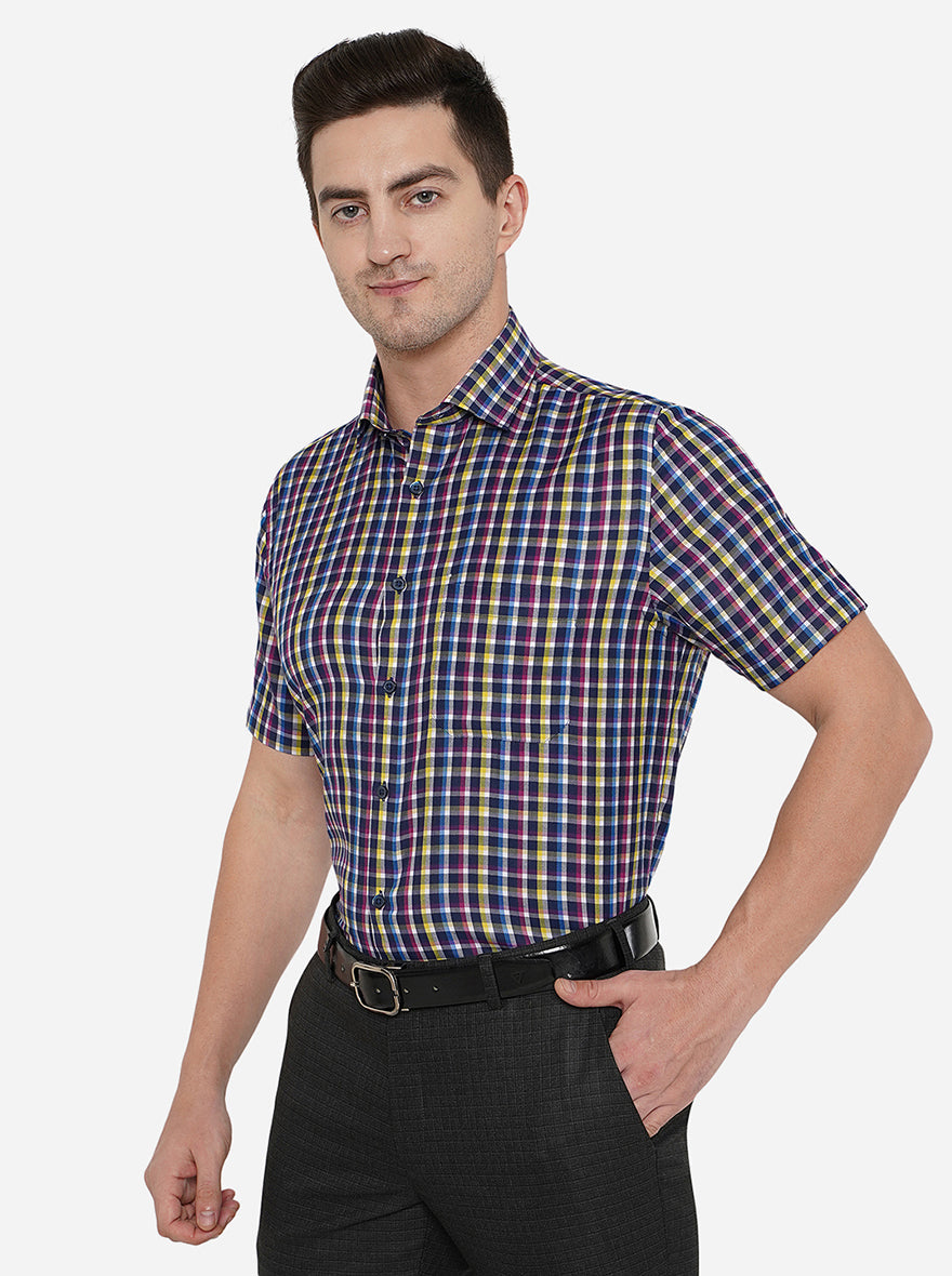 White & Blue Checked Regular Fit Formal Shirt | Greenfibre