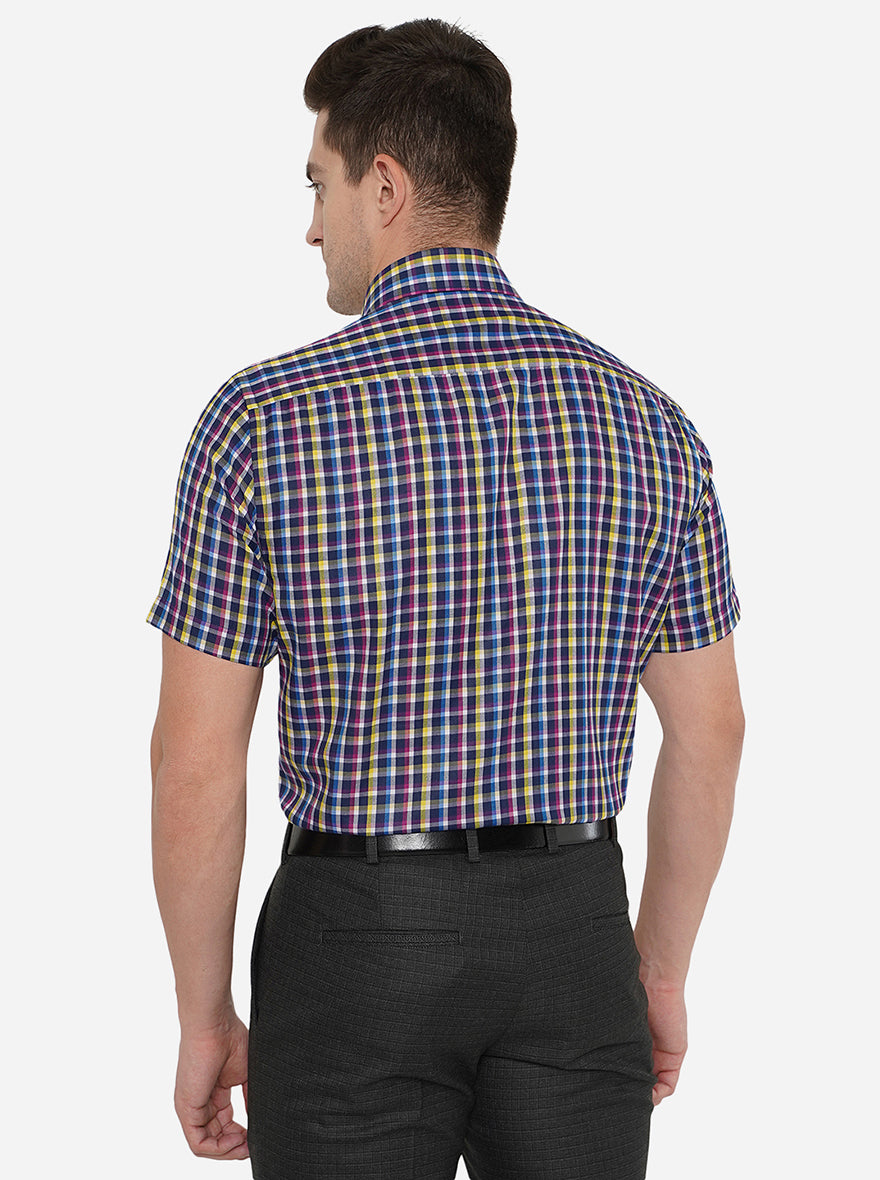 White & Blue Checked Regular Fit Formal Shirt | Greenfibre