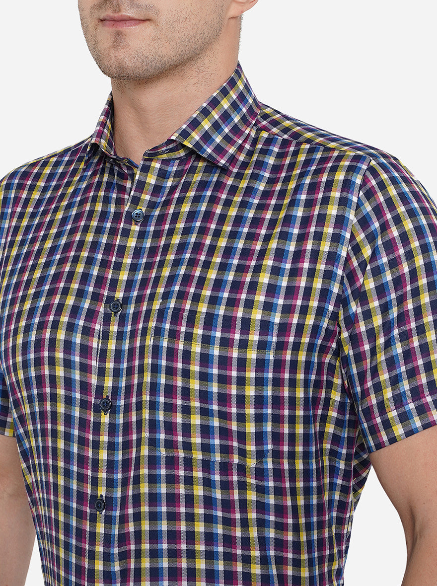 White & Blue Checked Regular Fit Formal Shirt | Greenfibre