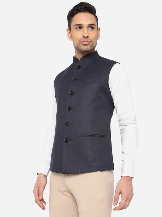 Navy Blue Bandhgala Jacket | Greenfibre