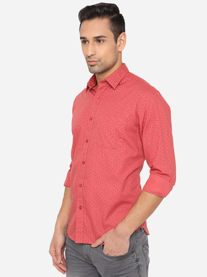 Paprika Pink Printed Classic Fit Casual Shirt | Greenfibre