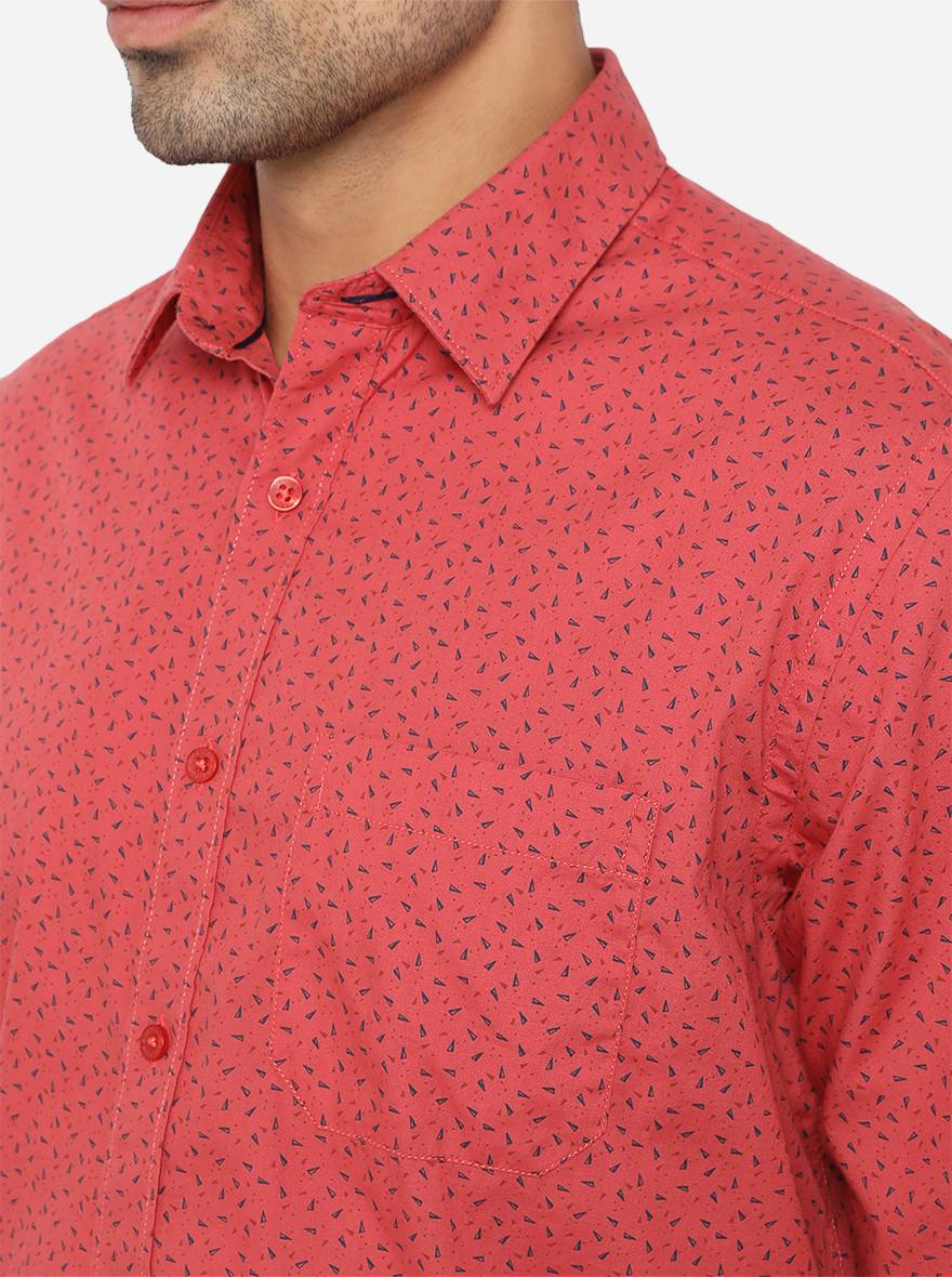 Paprika Pink Printed Classic Fit Casual Shirt | Greenfibre