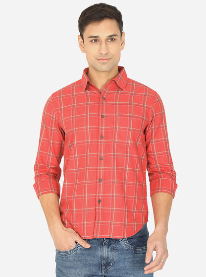 Rose Pink Checked Slim Fit Semi Casual Shirt | Greenfibre