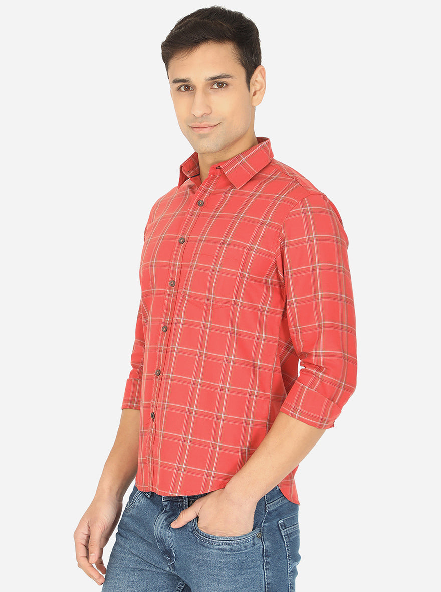 Rose Pink Checked Slim Fit Semi Casual Shirt | Greenfibre