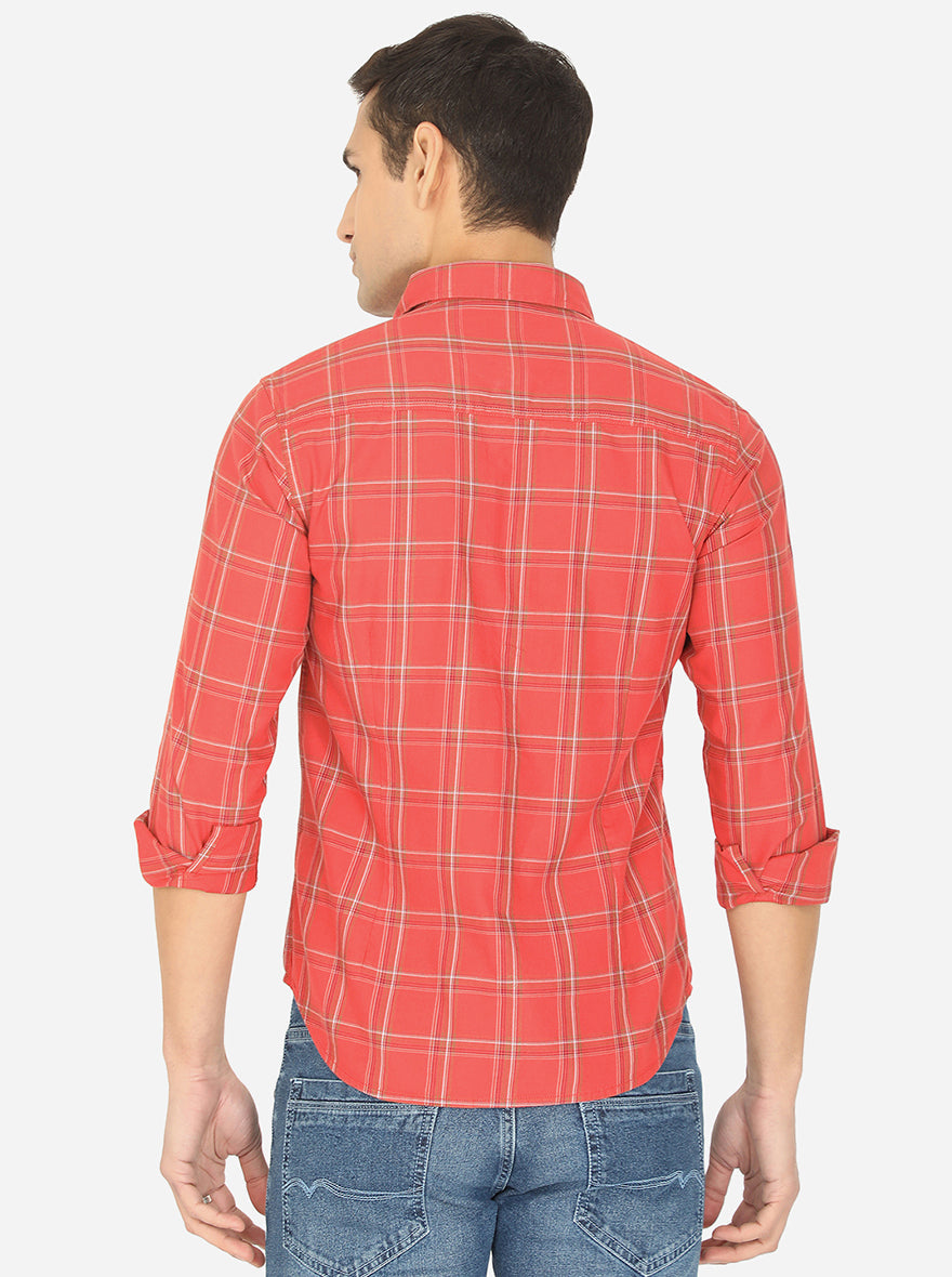 Rose Pink Checked Slim Fit Semi Casual Shirt | Greenfibre