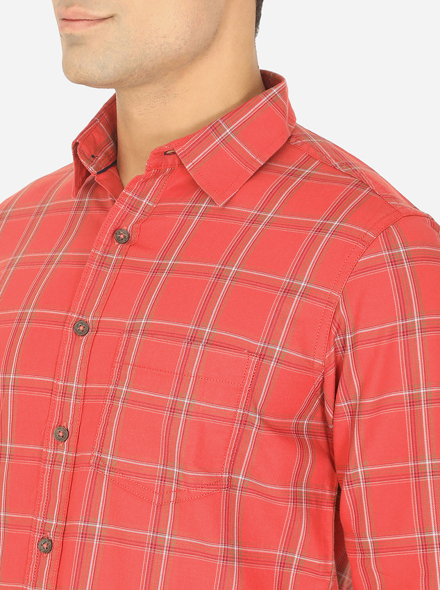 Rose Pink Checked Slim Fit Semi Casual Shirt | Greenfibre