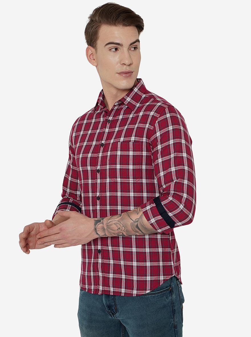 Rumba Red Checked Slim Fit Semi Casual Shirt | Greenfibre