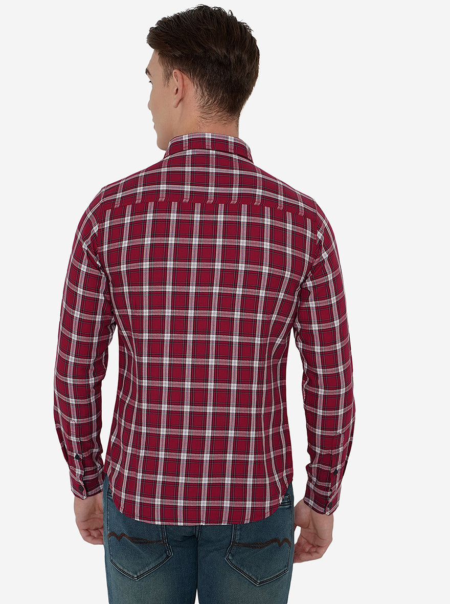 Rumba Red Checked Slim Fit Semi Casual Shirt | Greenfibre