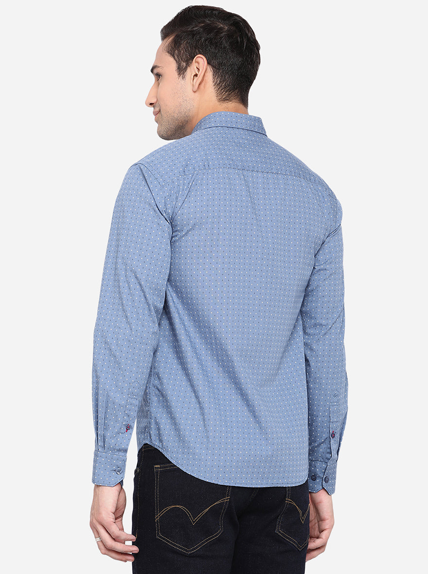 Blue Printed Classic Fit Casual Shirt | Greenfibre