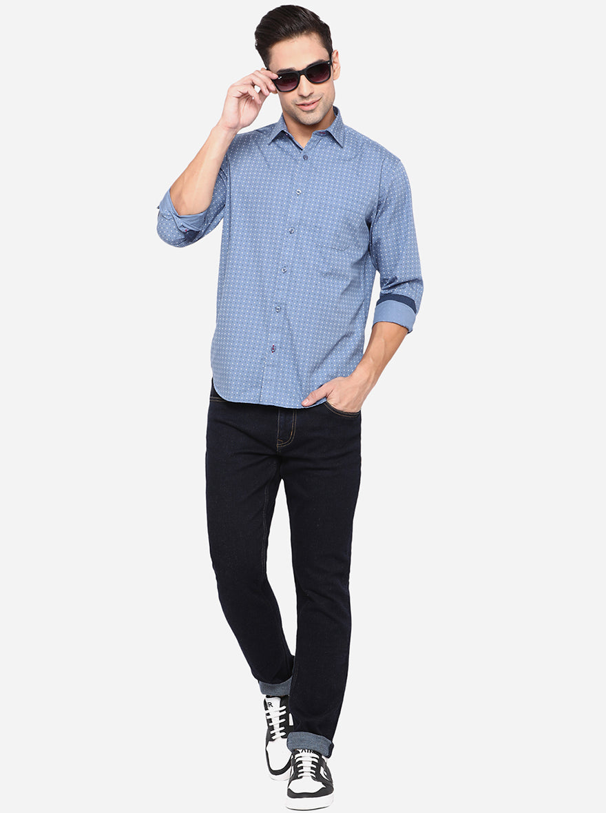 Blue Printed Classic Fit Casual Shirt | Greenfibre