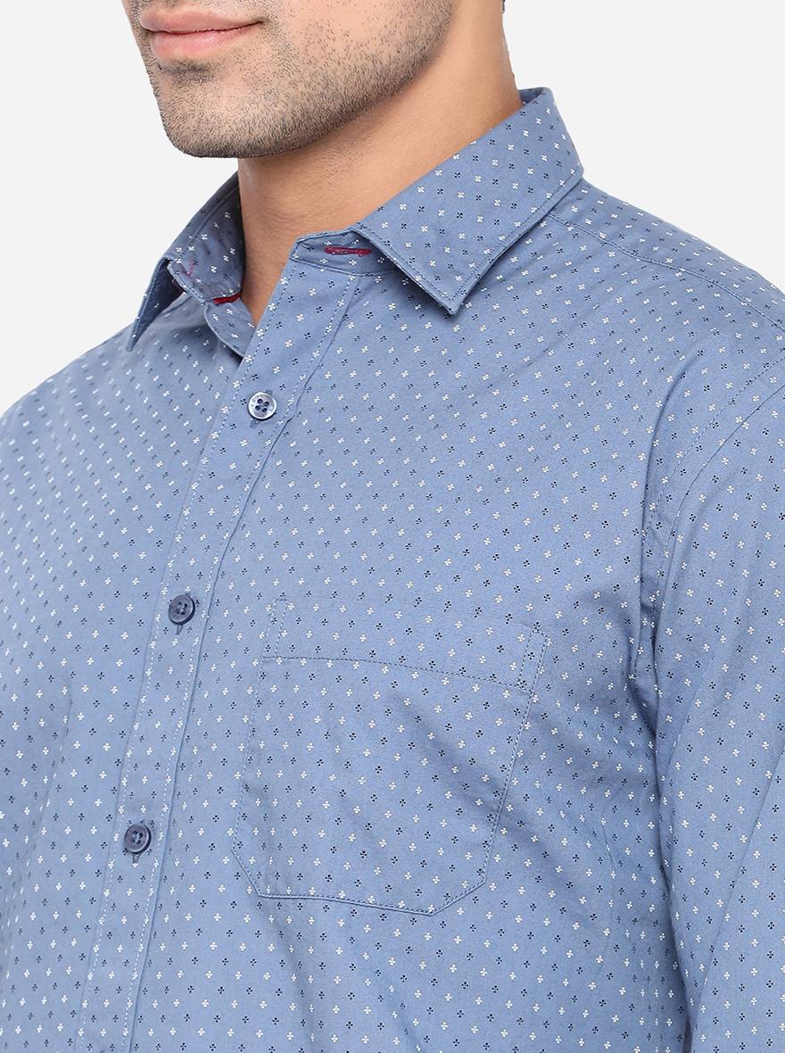 Blue Printed Classic Fit Casual Shirt | Greenfibre