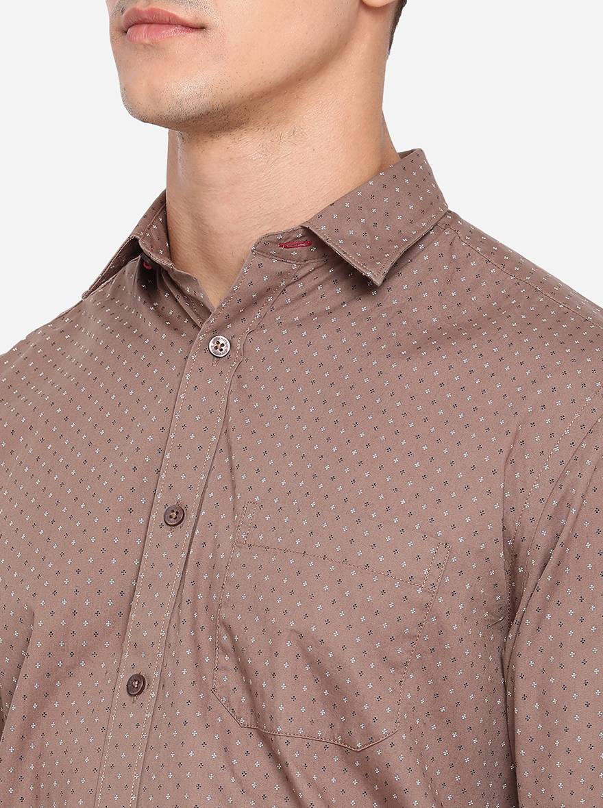 Ginger Brown Printed Classic Fit Casual Shirt | Greenfibre