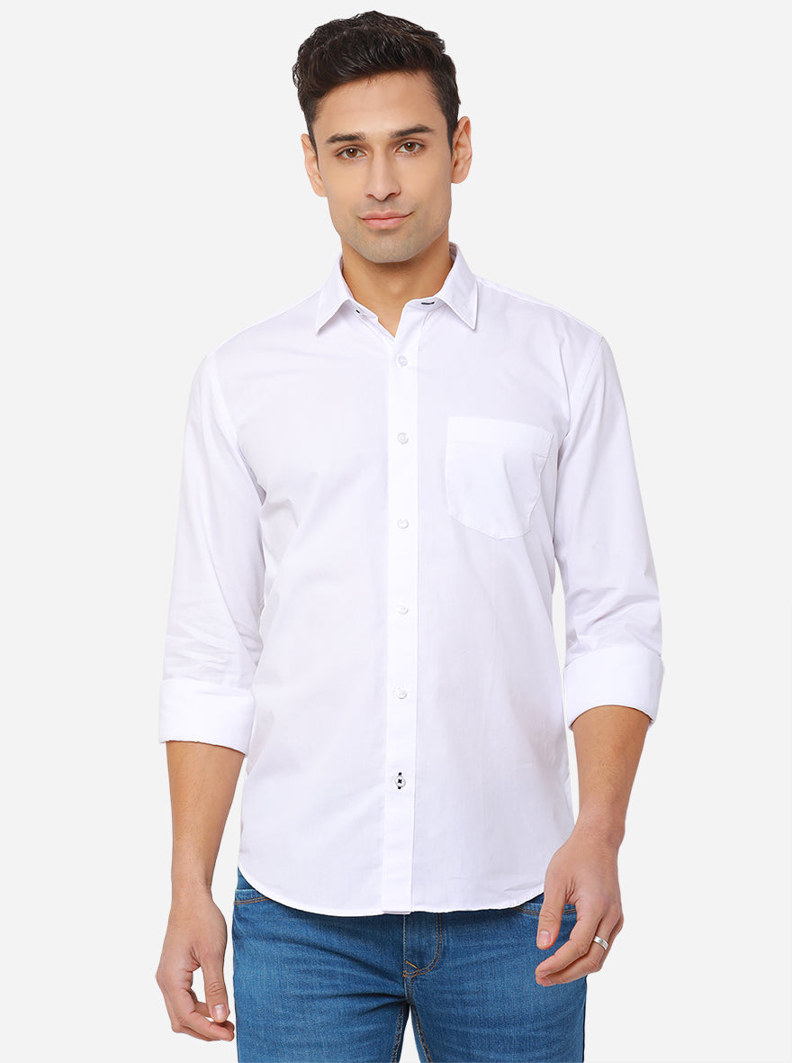 White Solid Slim Fit Casual Shirt | Greenfibre