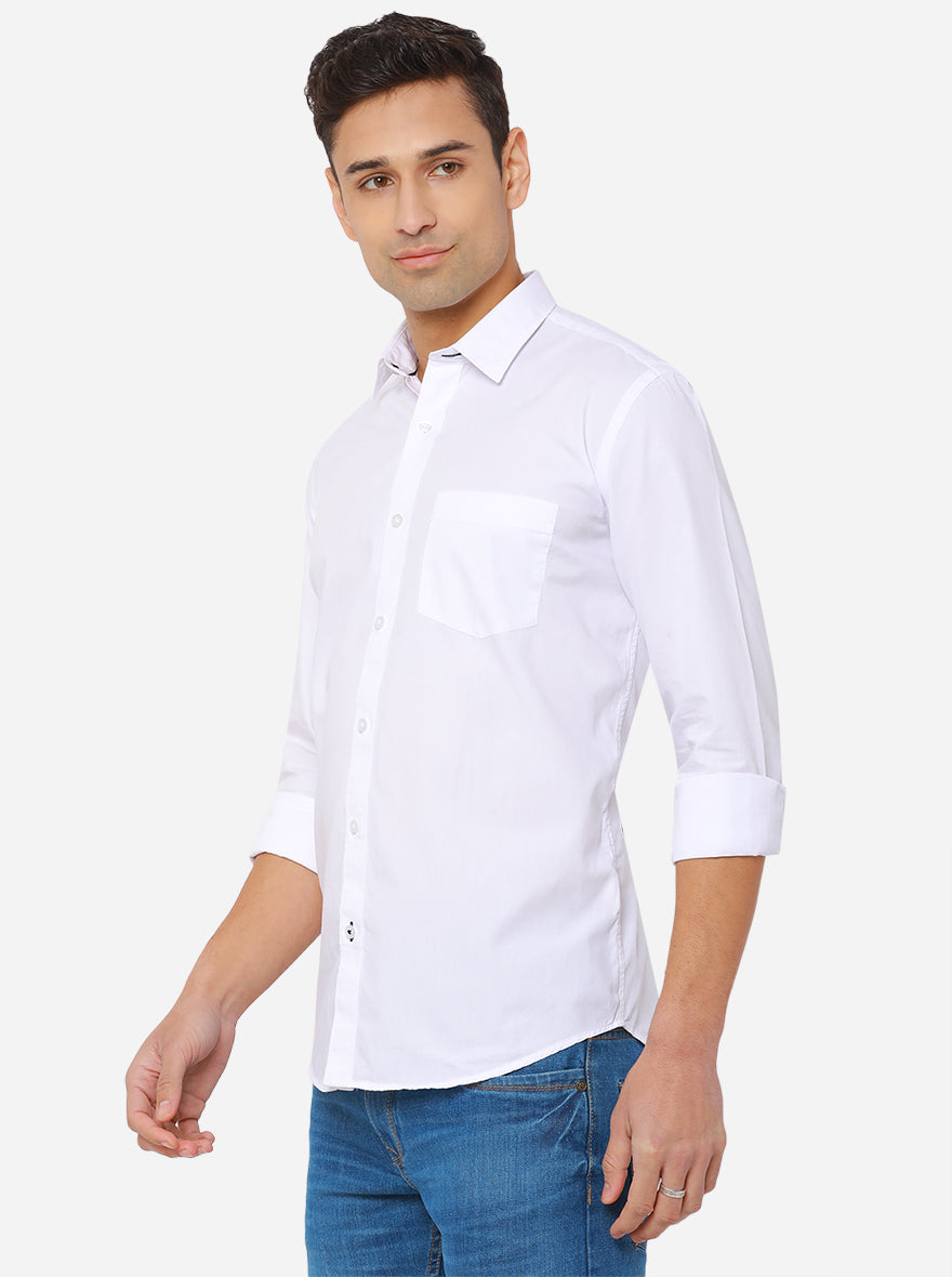 White Solid Slim Fit Casual Shirt | Greenfibre