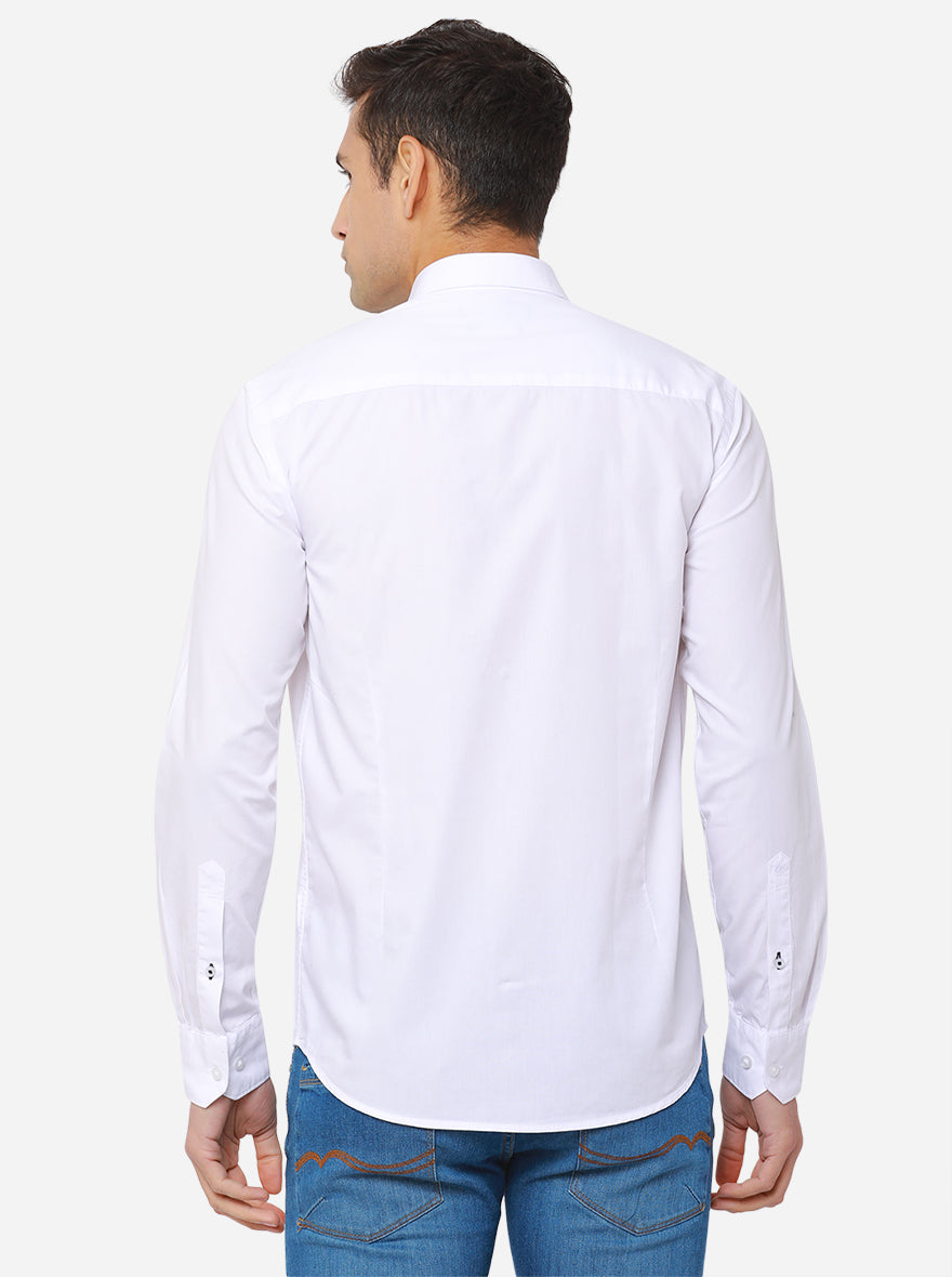 White Solid Slim Fit Casual Shirt | Greenfibre