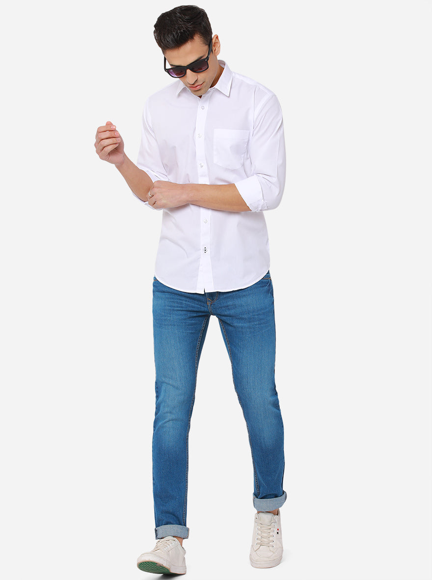 White Solid Slim Fit Casual Shirt | Greenfibre