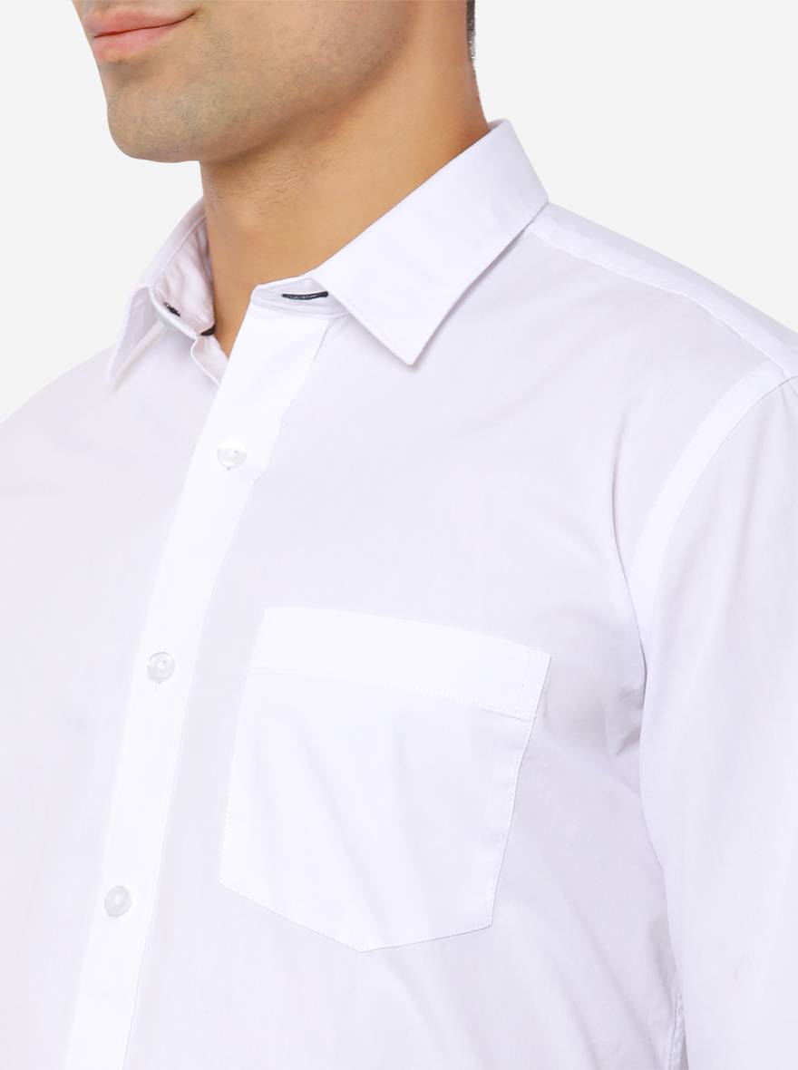 White Solid Slim Fit Casual Shirt | Greenfibre