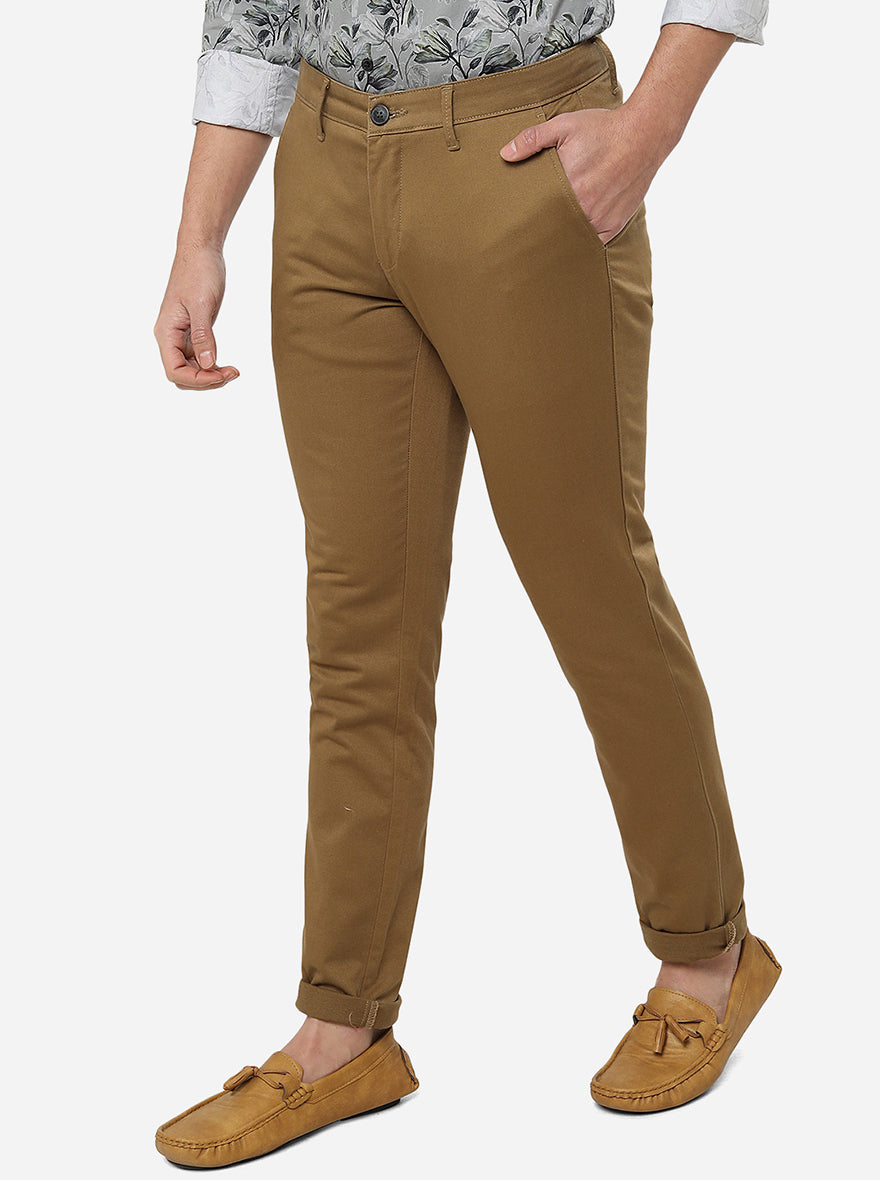 Khaki Solid Neo Fit Casual Trouser | Greenfibre