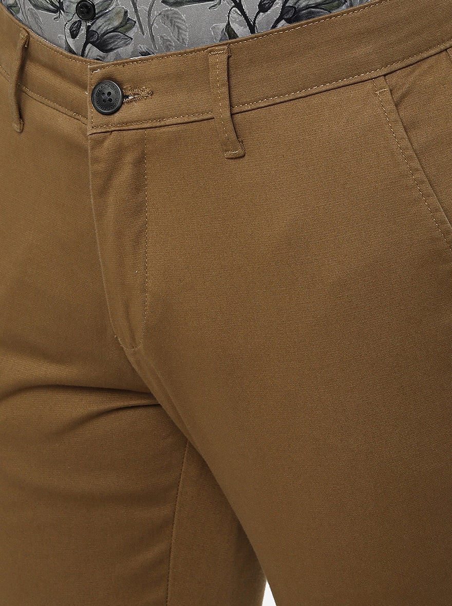 Khaki Solid Neo Fit Casual Trouser | Greenfibre