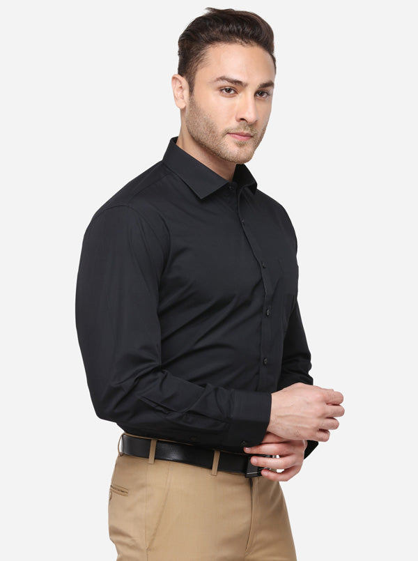 Black Solid Regular Fit Formal Shirt | Greenfibre