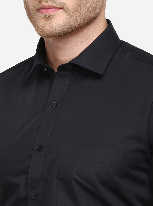 Black Solid Regular Fit Formal Shirt | Greenfibre